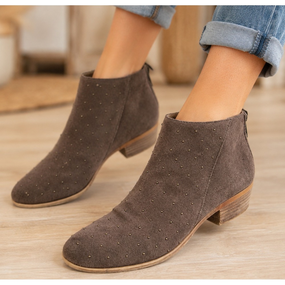 Lucky Brand Breena2 Suede Studded Ankle Bootie Brown Size 7.5